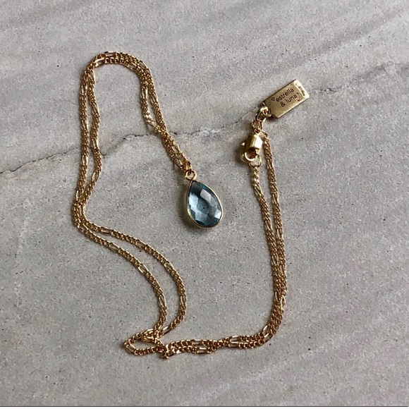 Blue Topaz 22k Gold Teardrop Necklace - Picture 4 of 7